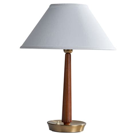 vintage swedish fabric covered metal lamp|Hans Bergström Elm and Brass Table Lamp for ASEA, Sweden .